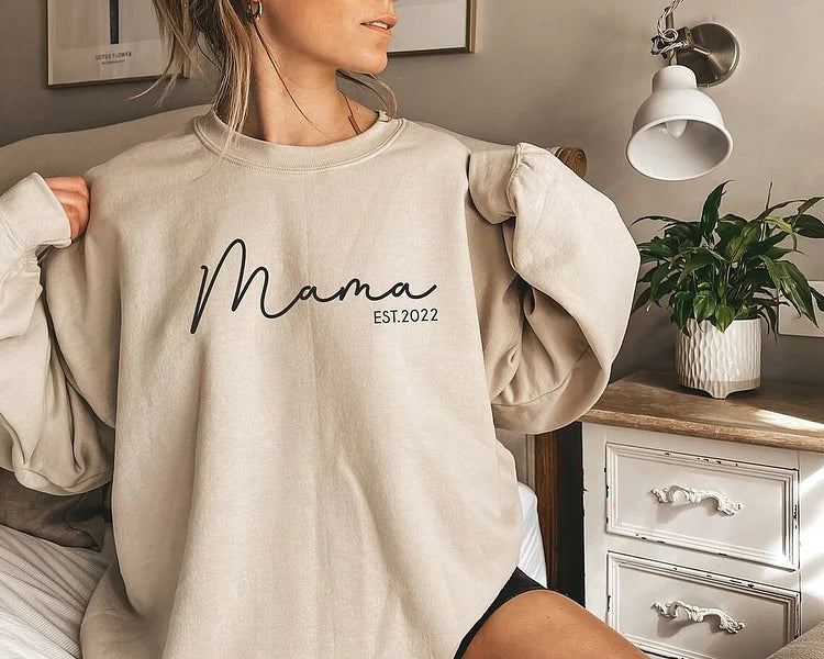 Custom Embroidered Mama Sweatshirt with Children Name on Sleeve,Mother's Day Gift for Mom