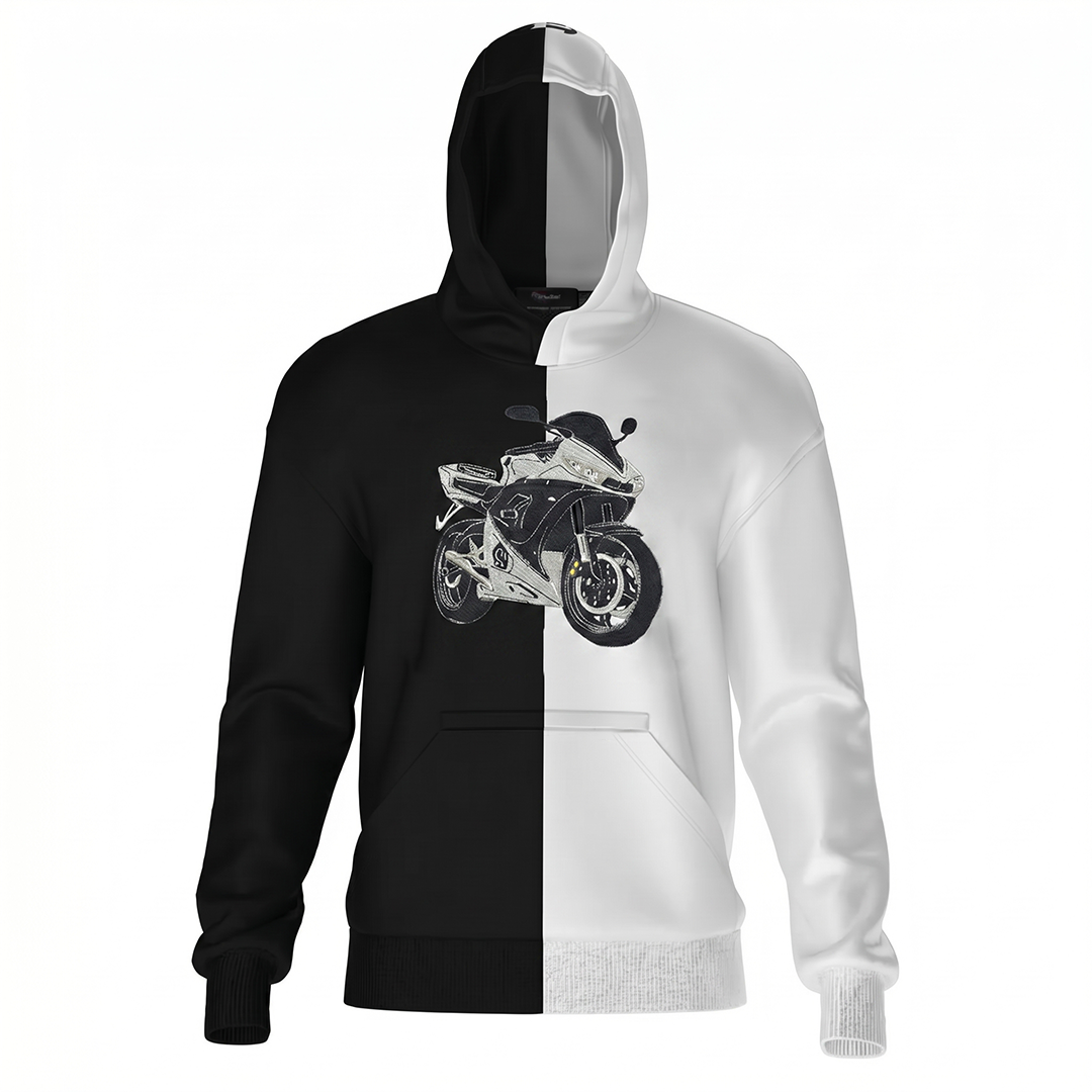 Custom Two-Tone Motorcycle Embroidered Hoodie – The Perfect Gift for Bikers 🏍️🎁