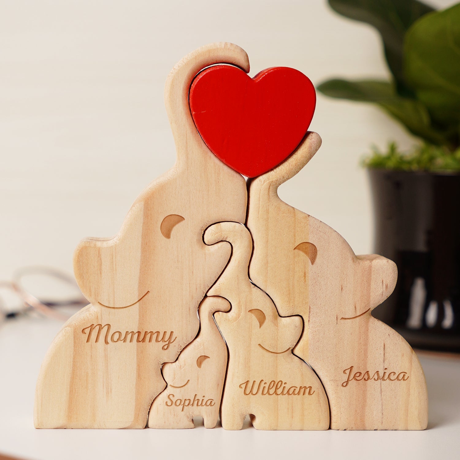 Love Elephant Family - Personalized Puzzle Wooden Family - Mother's Day Gift