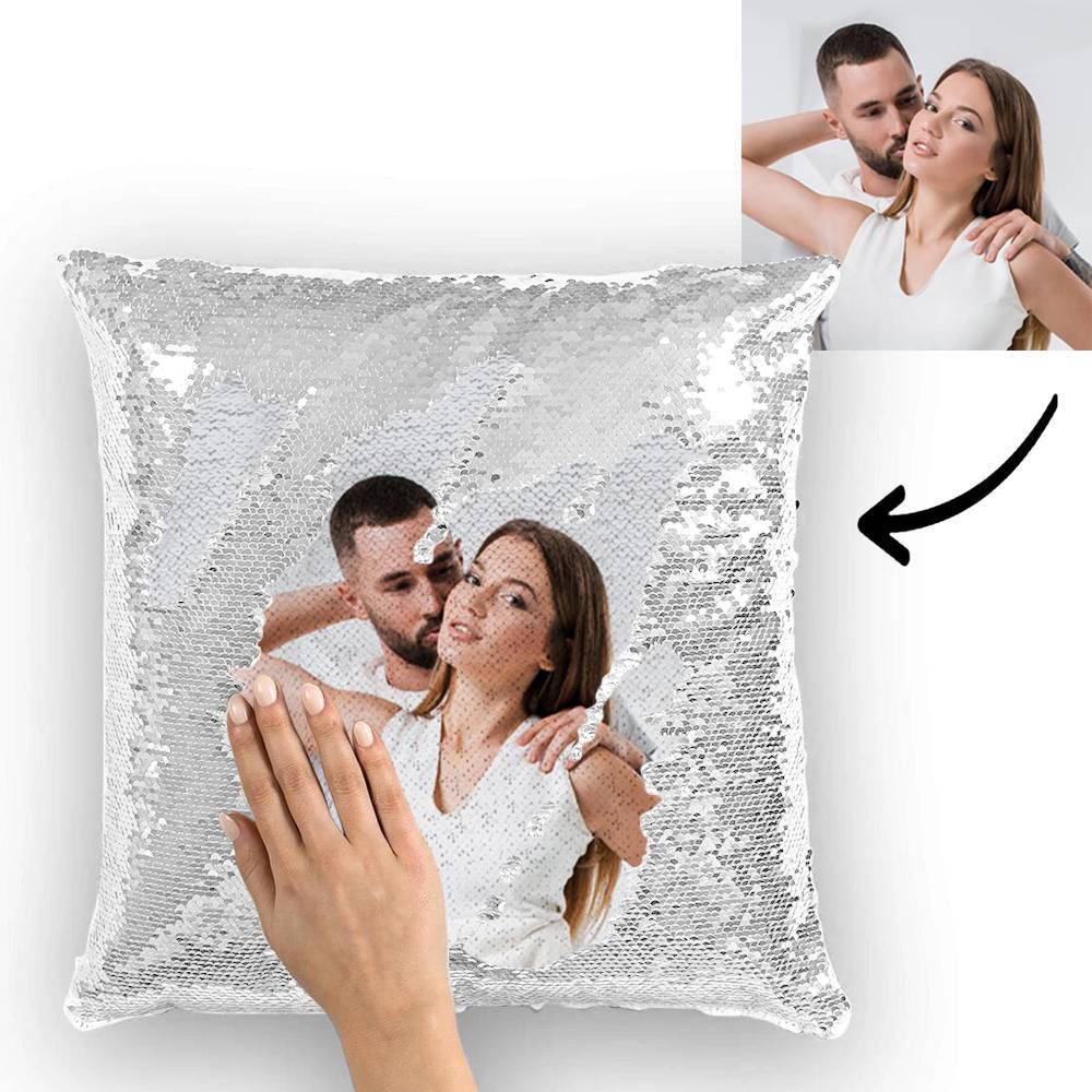 Custom Valentine's Photo Magic Sequins Pillow Multicolor Shiny
