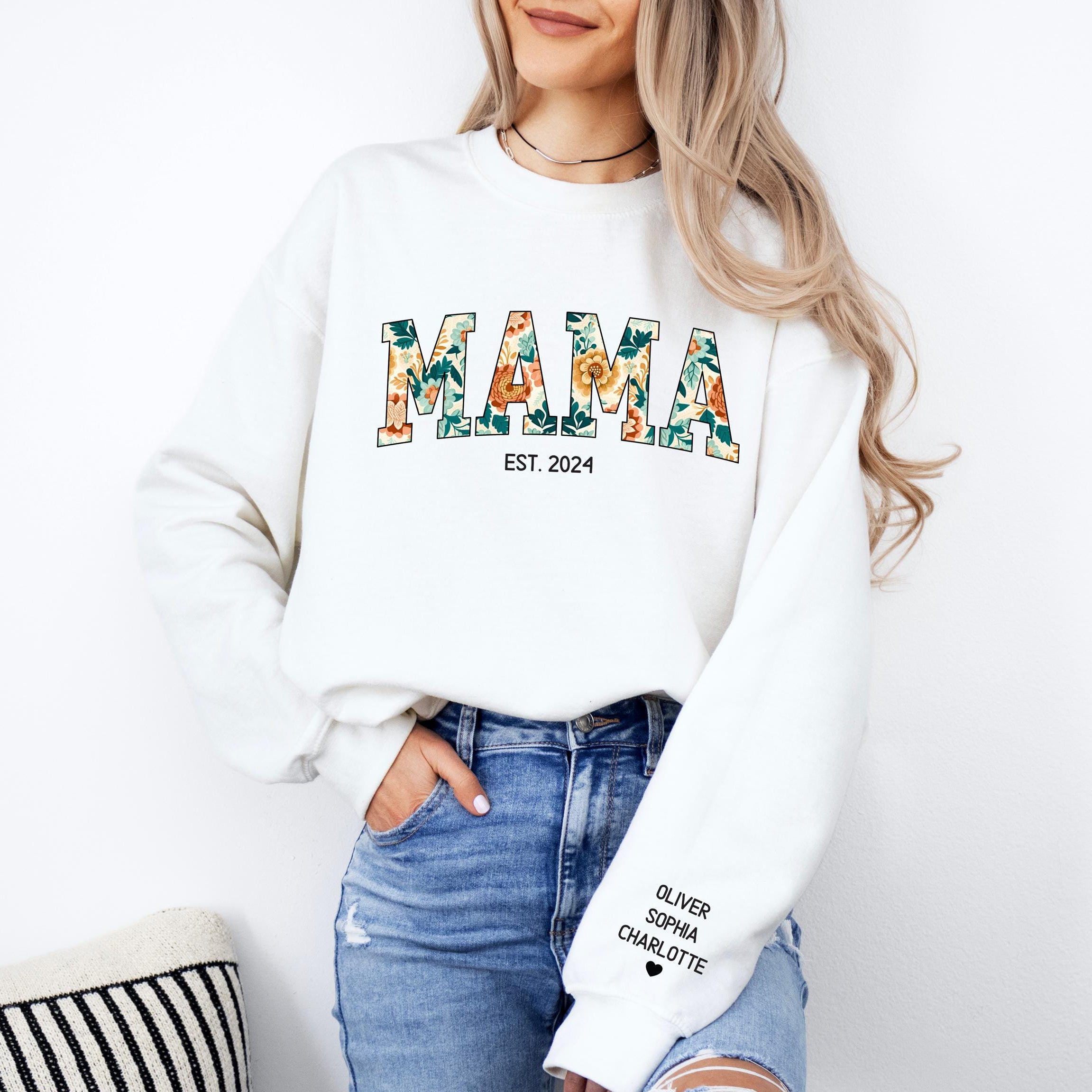 Custom Mother's Day Mama Floral Print Sweatshirt, Gift For Mom