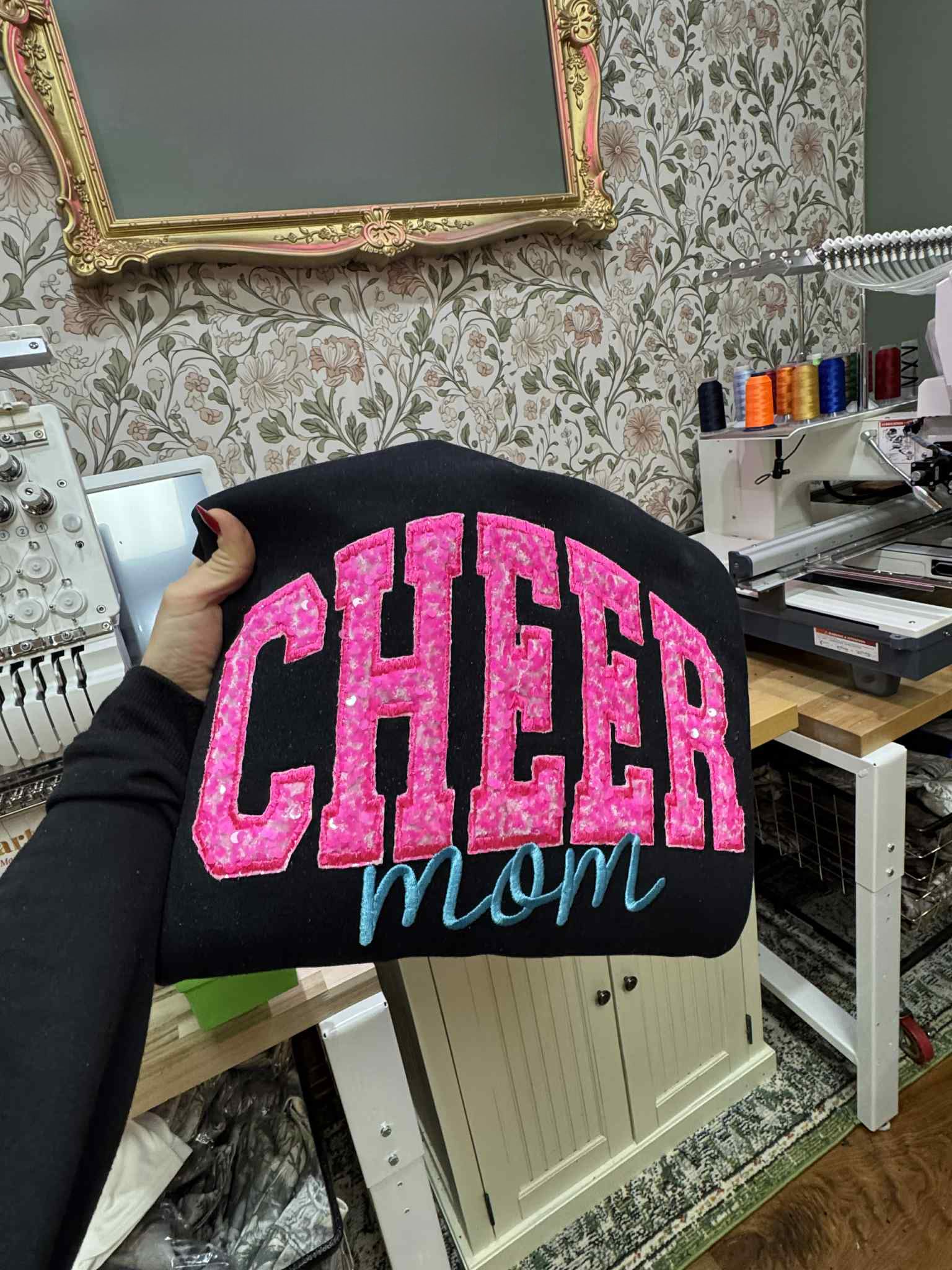 Custom CHEER MAMA Sweatshirt – Personalized Glitter Letters, Vintage Style,Camo Tee | Gifts for Sports Mom