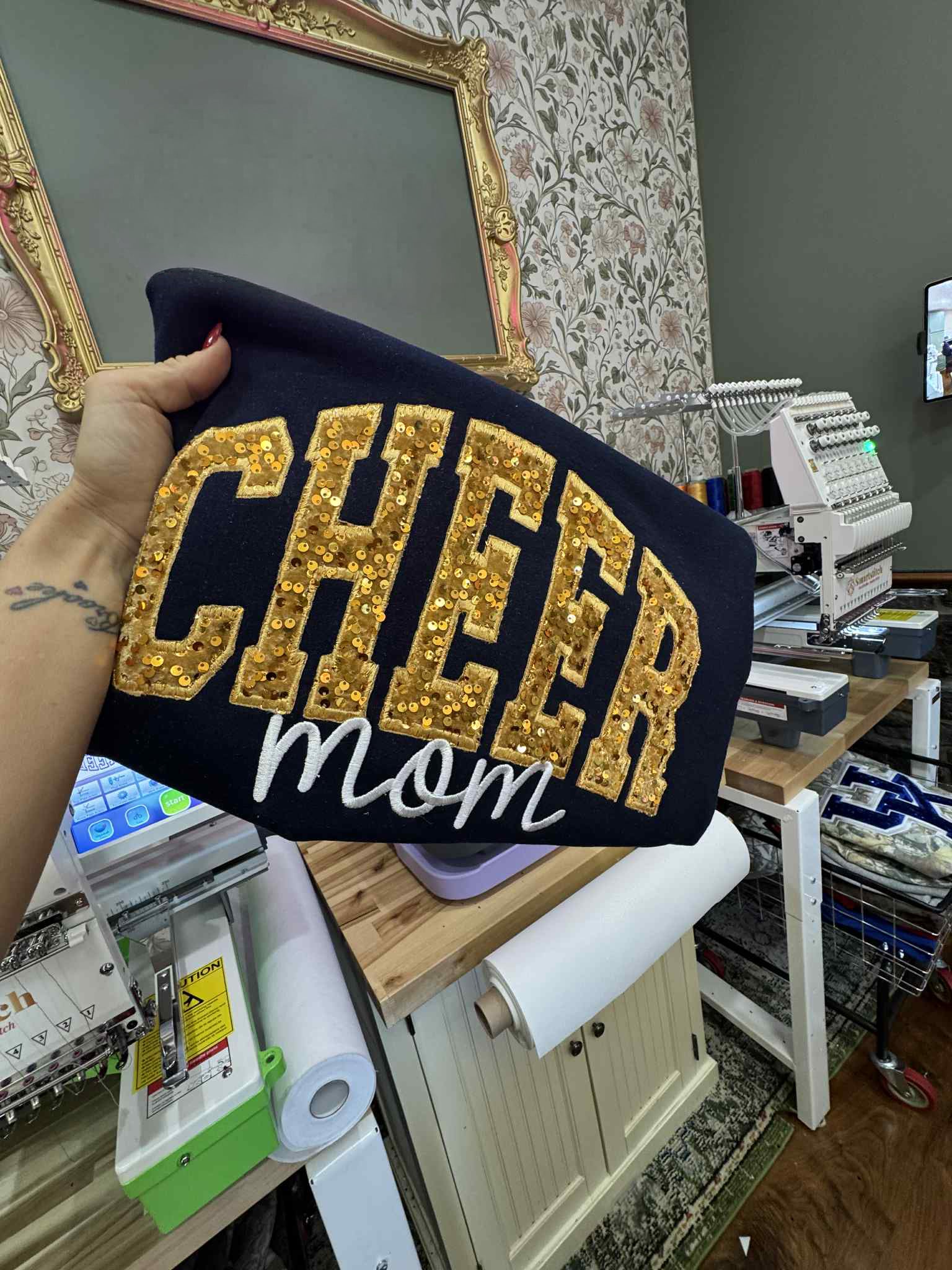 Custom CHEER MAMA Sweatshirt – Personalized Glitter Letters, Vintage Style,Camo Tee | Gifts for Sports Mom