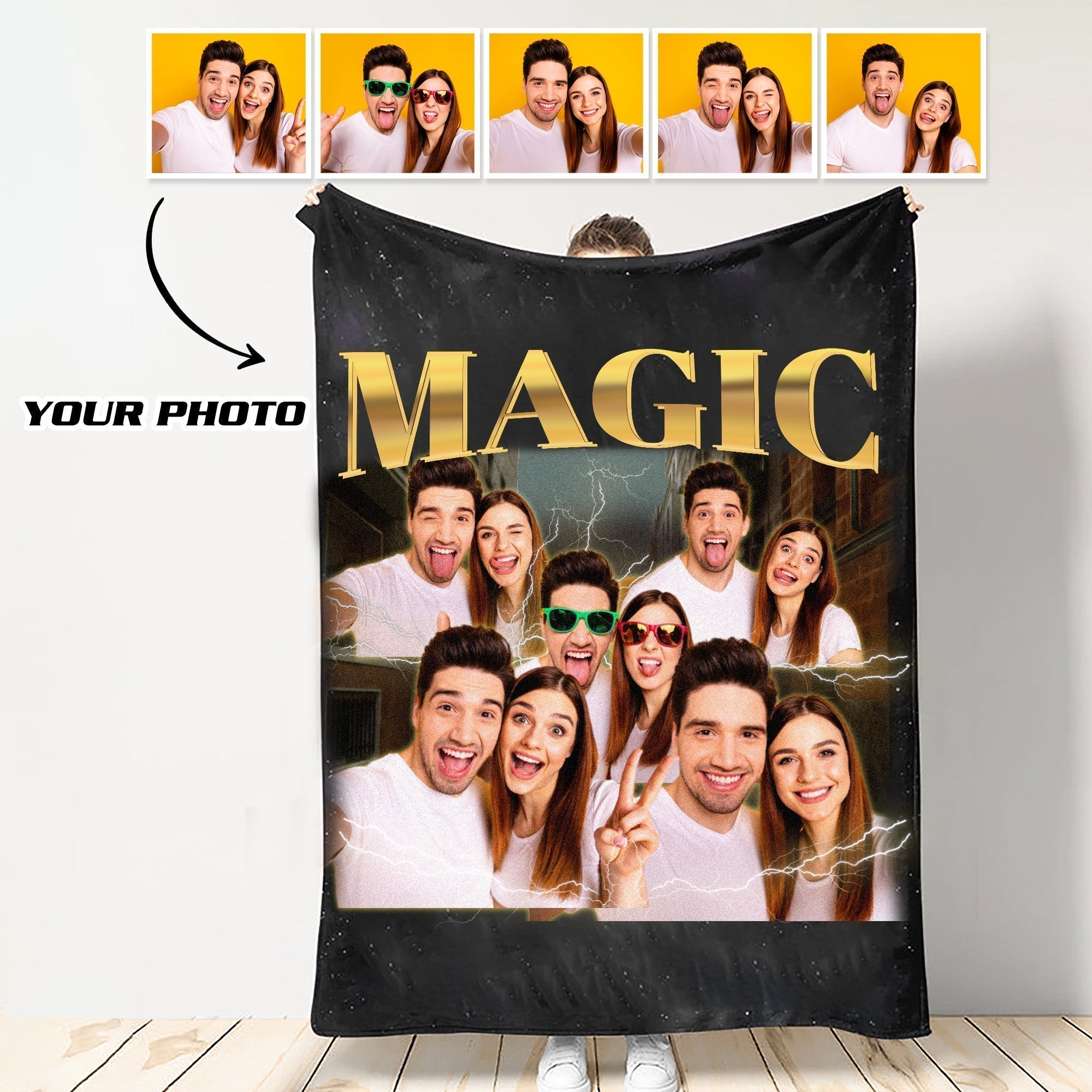 Custom Personalized Photo Vintage Blanket For Couple