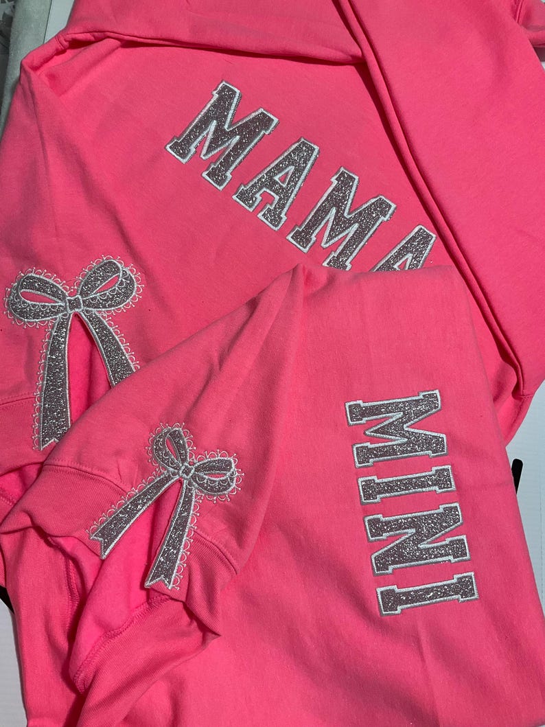 Custom Embroidered Glitter Bow Mama and Mini Sweatshirt | Mother's Day Gift