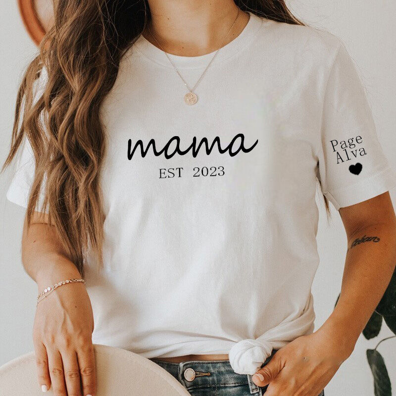 Personalized Mama T-shirt with Custom Name and Date for Mother's Day