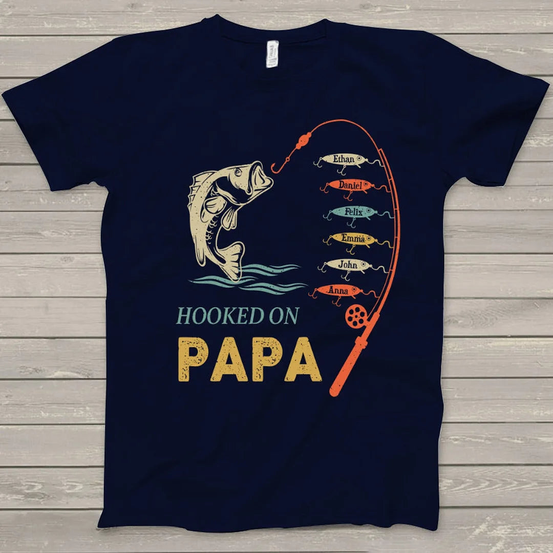 Custom Personalized Reel Cool Fishing Papa T-shirt with Kid Names, Father's Day Gift for Dad/Grandpa