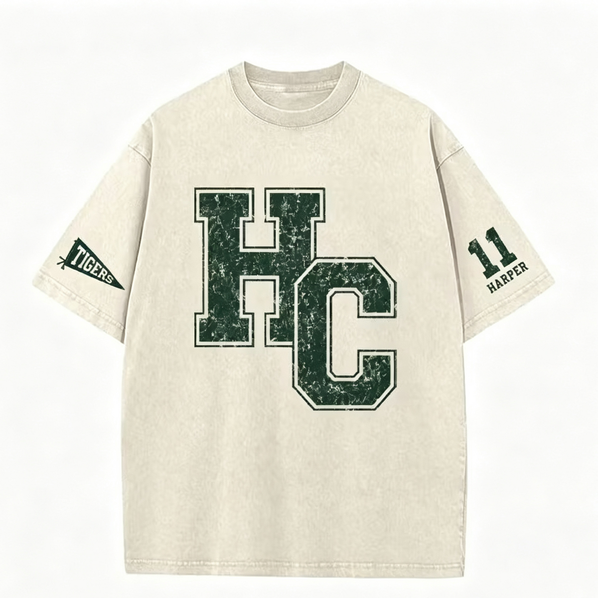 Personalized Retro Varsity Tee - Custom Team Initials, Number & Name Washed T-Shirt for Game Days