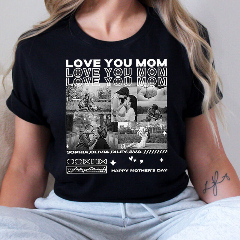 Personalized Vintage T-shirt Love You Mom with Custom Mama Photos Chic Design Perfect Mother's Day Gift