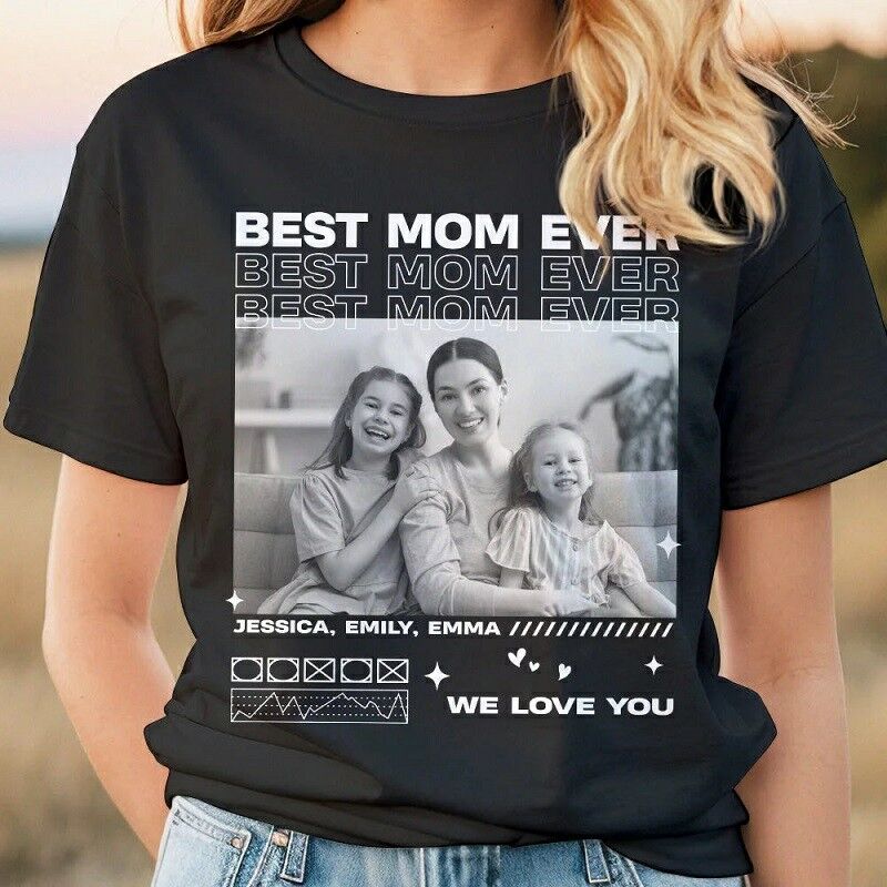 Personalized Vintage T-shirt Love You Mom with Custom Mama Photos Chic Design Perfect Mother's Day Gift