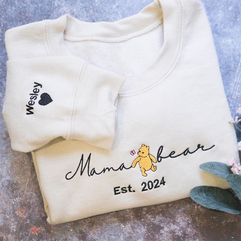 Personalized Sweatshirt Embroidered Mama Bear with Custom Names Design Warm Gift for Mother's Day