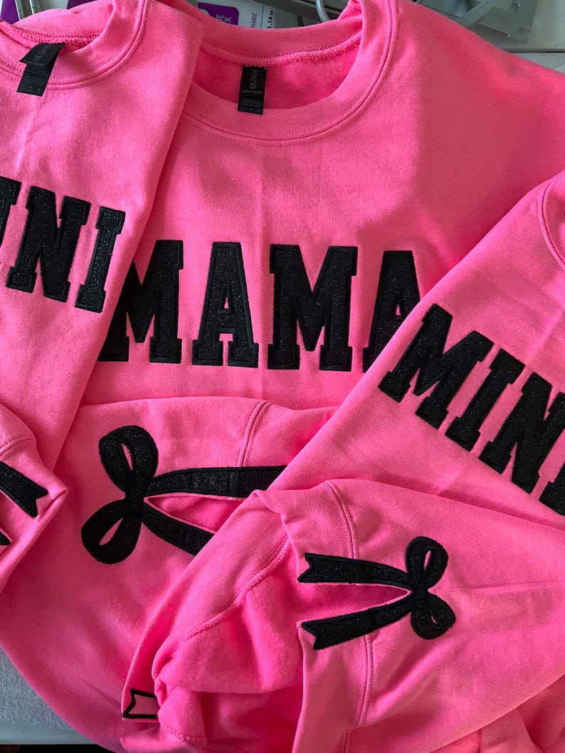 Custom Embroidered Glitter Bow Mama and Mini Sweatshirt | Mother's Day Gift