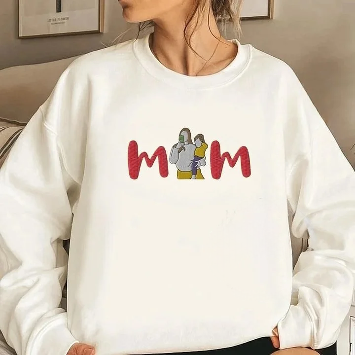Custom Mum And Kids Photo Portrait Embroidered Sweatshirt | Mother's Day Gift