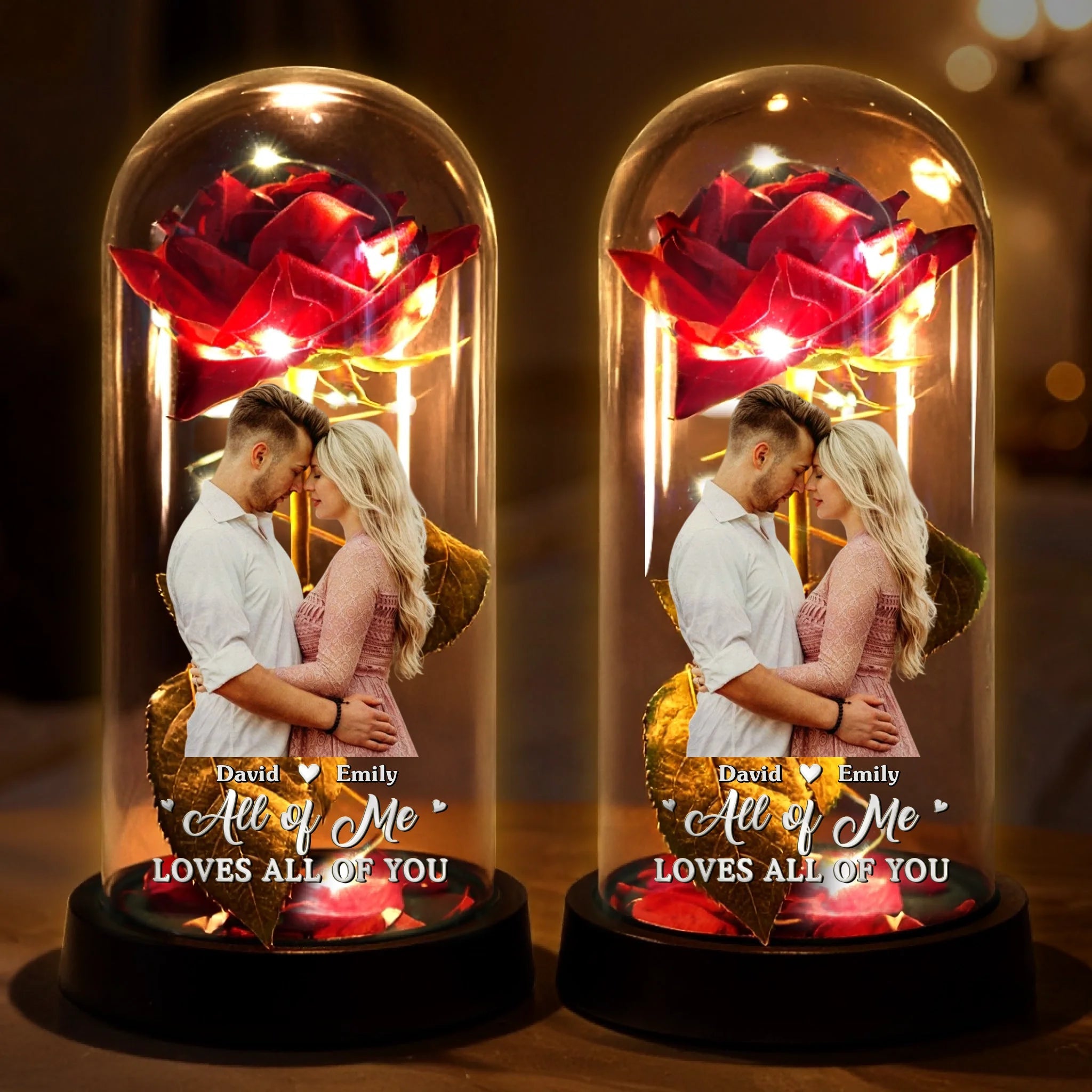 Custom Photo Light Up Eternal Rose In Glass Dome - Personalized Anniversary Wedding Gifts- You Light Up My World