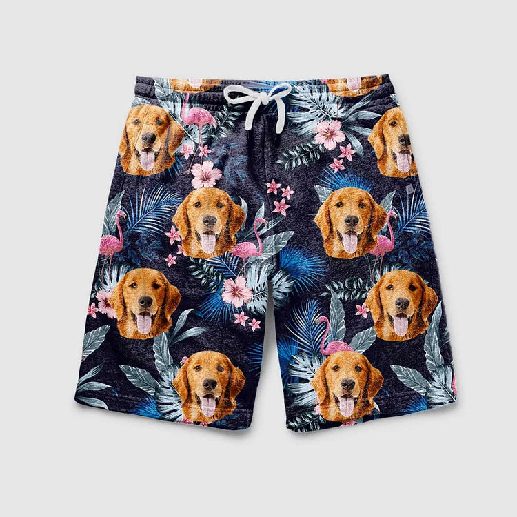 Custom Tropical Vibe Personalized Photo Dog Face Beach Short Hawaiian Beach Short
