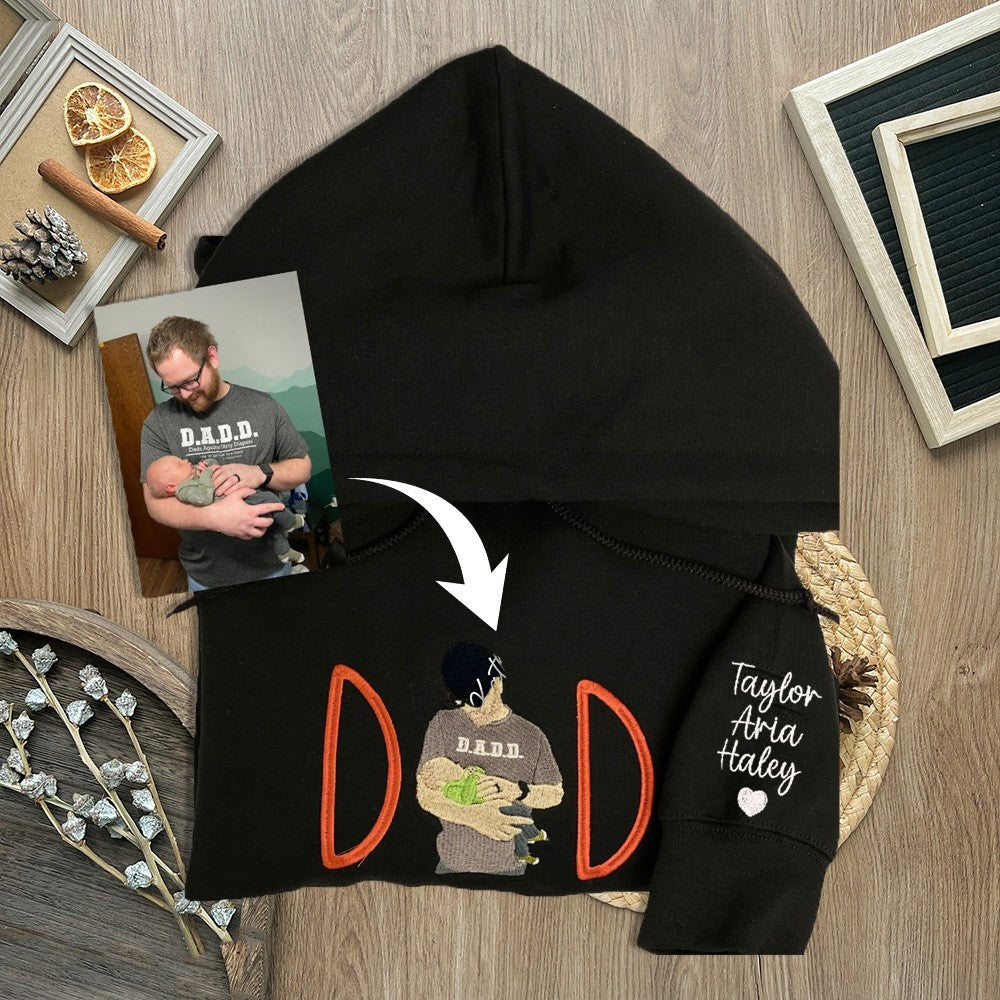 Custom Papa Photo Embroidered Sweatshirt Hoodie Unique Father's Day Gift