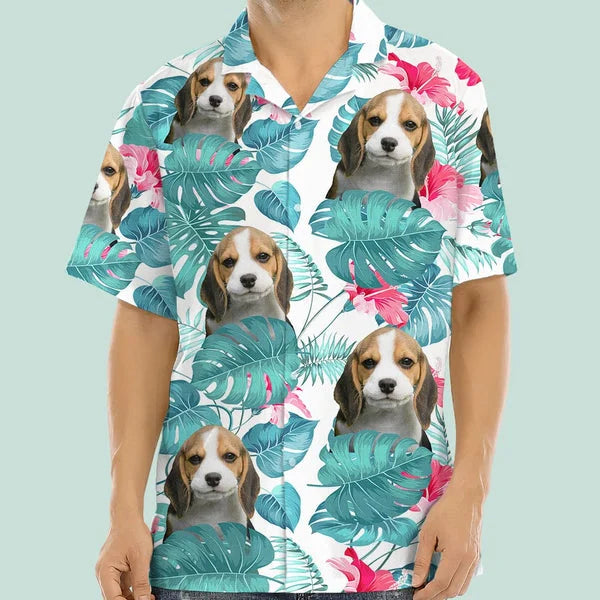 Custom Personalized Unisex Tropical Leaves And Pet Dog & Cat Face Hawaiian Shirt