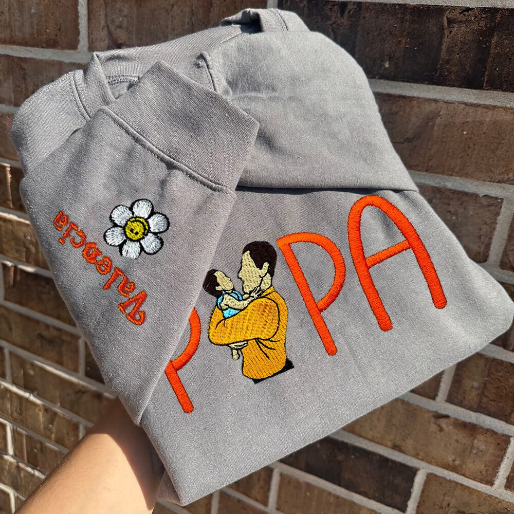 Custom Papa Photo Embroidered Sweatshirt Hoodie Unique Father's Day Gift