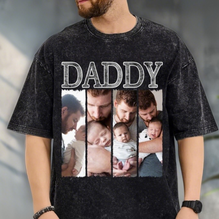 Custom Personalized Daddy Photo Vintage Wash T-shirt | Best Father's Day Gift