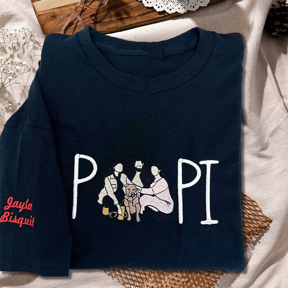 Custom Papa Photo Embroidered Sweatshirt Hoodie With Kids Names For Father's Day