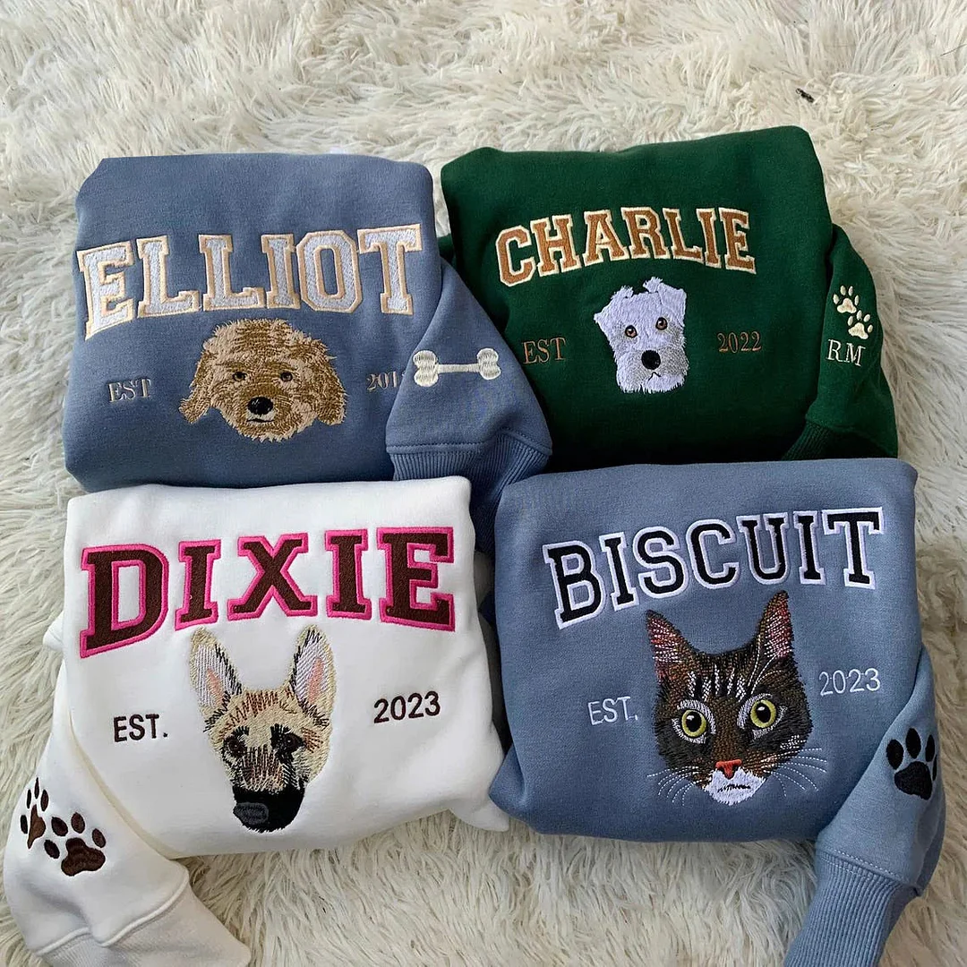Custom Premium Handcrafted Personalized Embroidered Pet Face and Name Est Sweatshirt for Pet Lovers