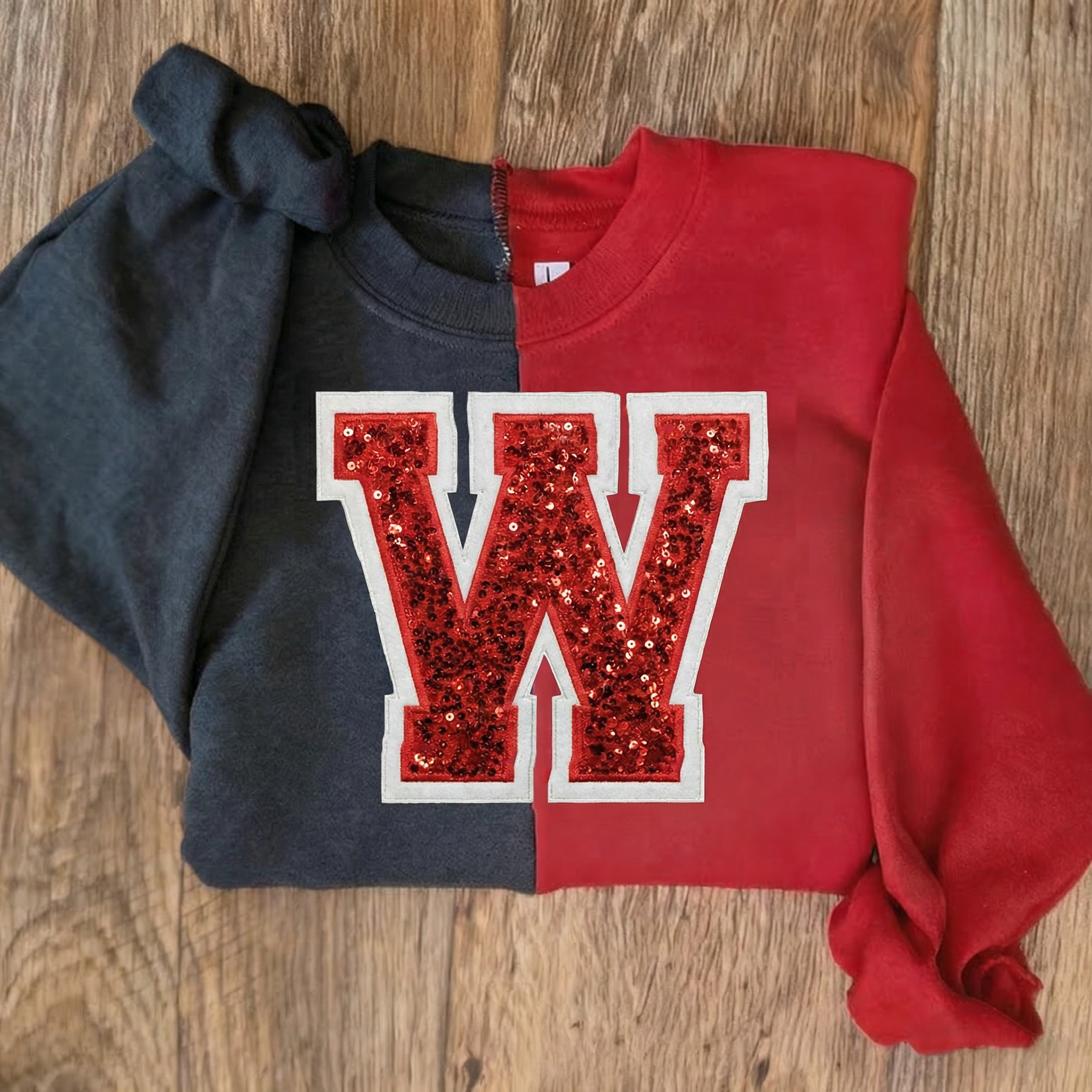 Custom Two Tone Sequin Letters Sweatshirt – Personalized Glitter Numbers, Sports Fan Gift | Gifts for Sports Mom