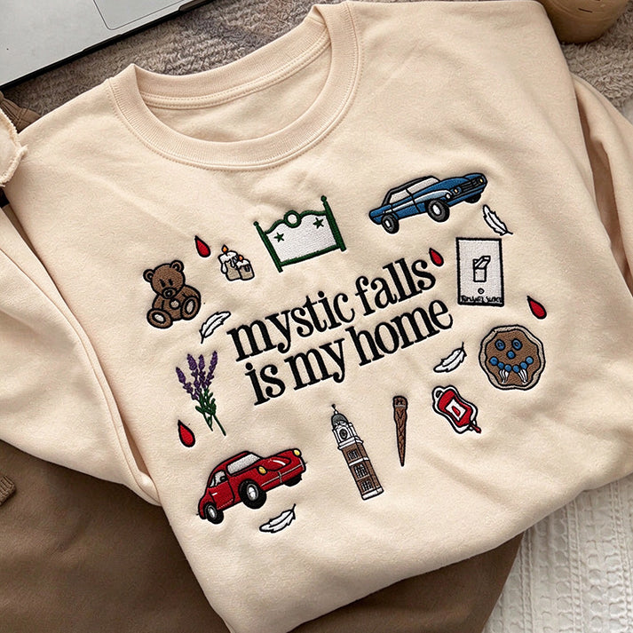 Custom Embroidered Sweatshirt – Mystic Town Is My Home | Personalized Vampire Gift