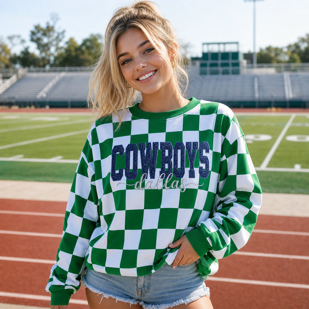 Custom Checkered Team Spirit Hoodie & Tee – Glitter Vinyl Personalized Game Day Gear