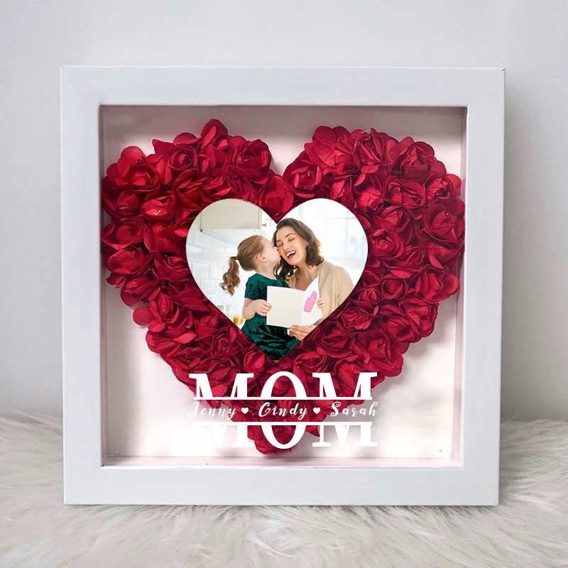 Custom Mom Heart Flower Petal Shadow Box With Photo