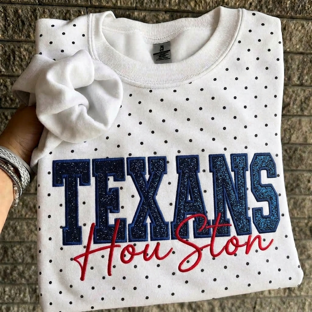 Custom Embroidered Glitter Football Team Name Polka Dot Sweatshirt - Game Day Gear | Gifts for Sports Mom | Game Day Wear
