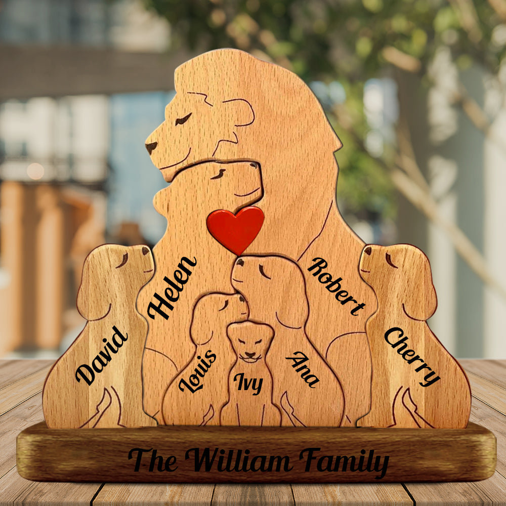 Personalized Lion Wooden Puzzle Family - Wooden Pet Carvings | Gift for Mom, Dad