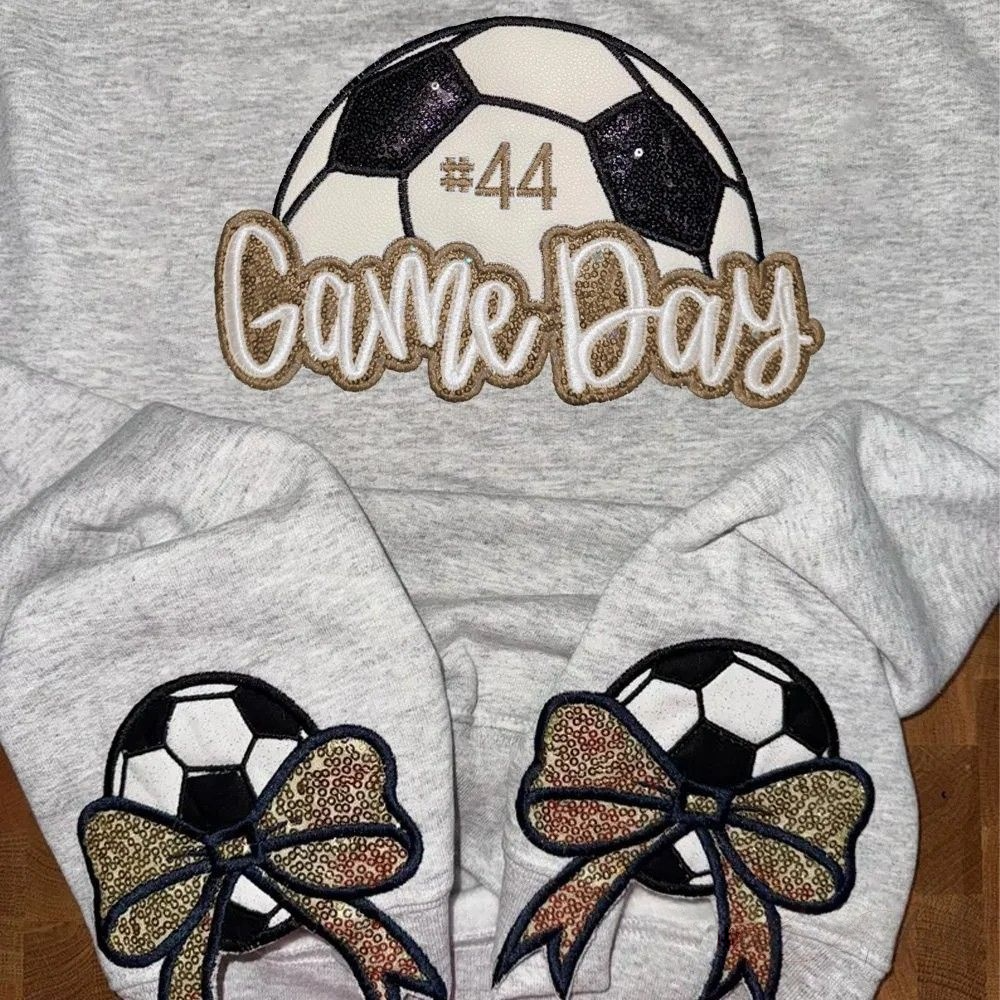 Personalized Soccer Game Day Sweatshirt Sequin Soccer Game Day with Side Bow Embroidered Hoodie
