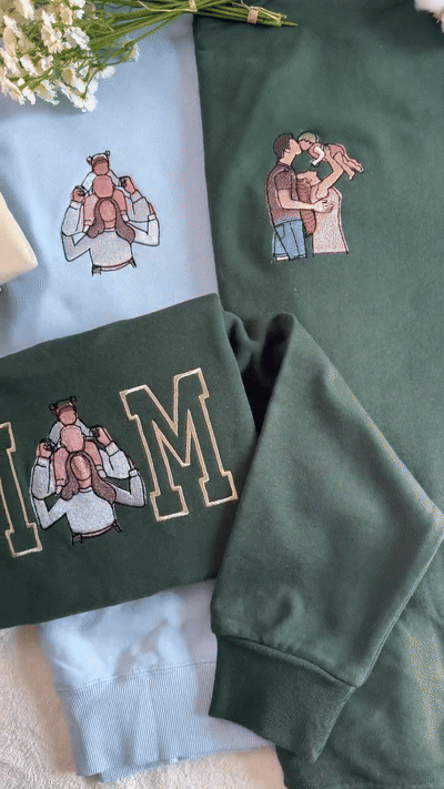 Custom Mom Dad Photo Embroidery sweatshirt, Custom Varsity Embroidered T-shirt, Gift For Mom