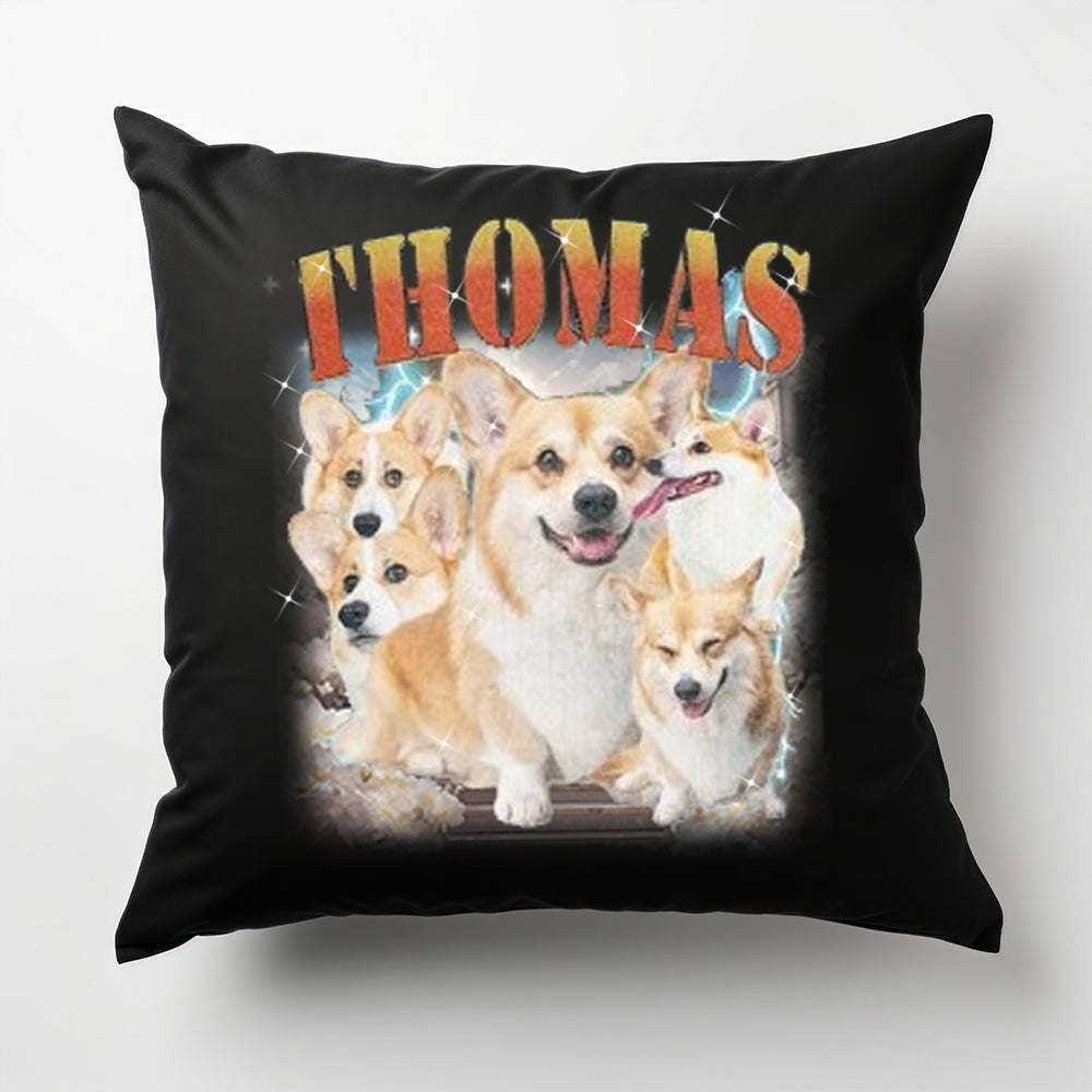 Custom Personalized Retro 90s Vintage Style Pet Photo Pillow, For Pet Lovers