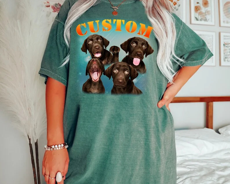 Custom Photo Dog Bootleg 90s Vintage T-shirt Gift for Pet Lover