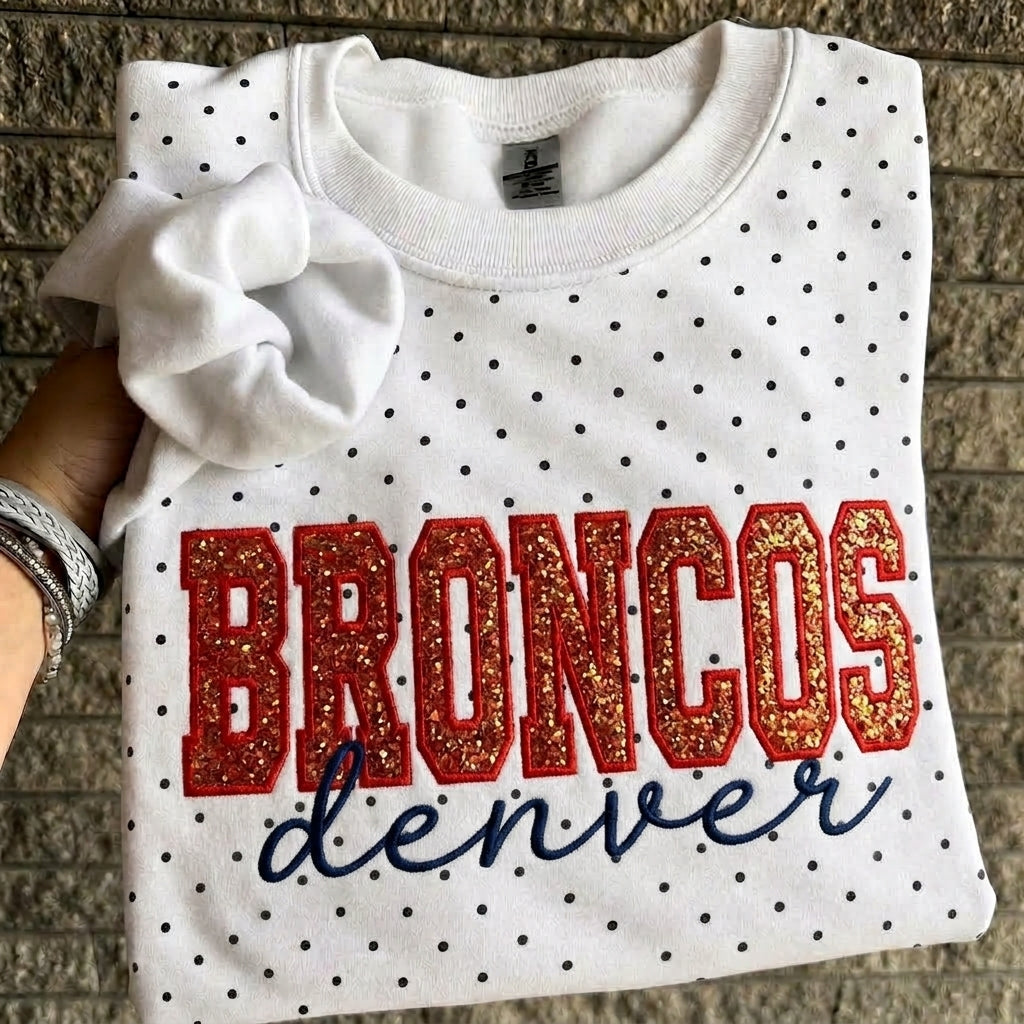 Custom Embroidered Glitter Football Team Name Polka Dot Sweatshirt - Game Day Gear | Gifts for Sports Mom | Game Day Wear