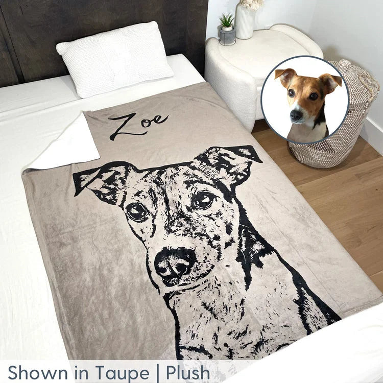 Custom Pet Pen Art Portrait Blanket, Personalized Dog Photo Throw Blanket | Black Friday Sale
