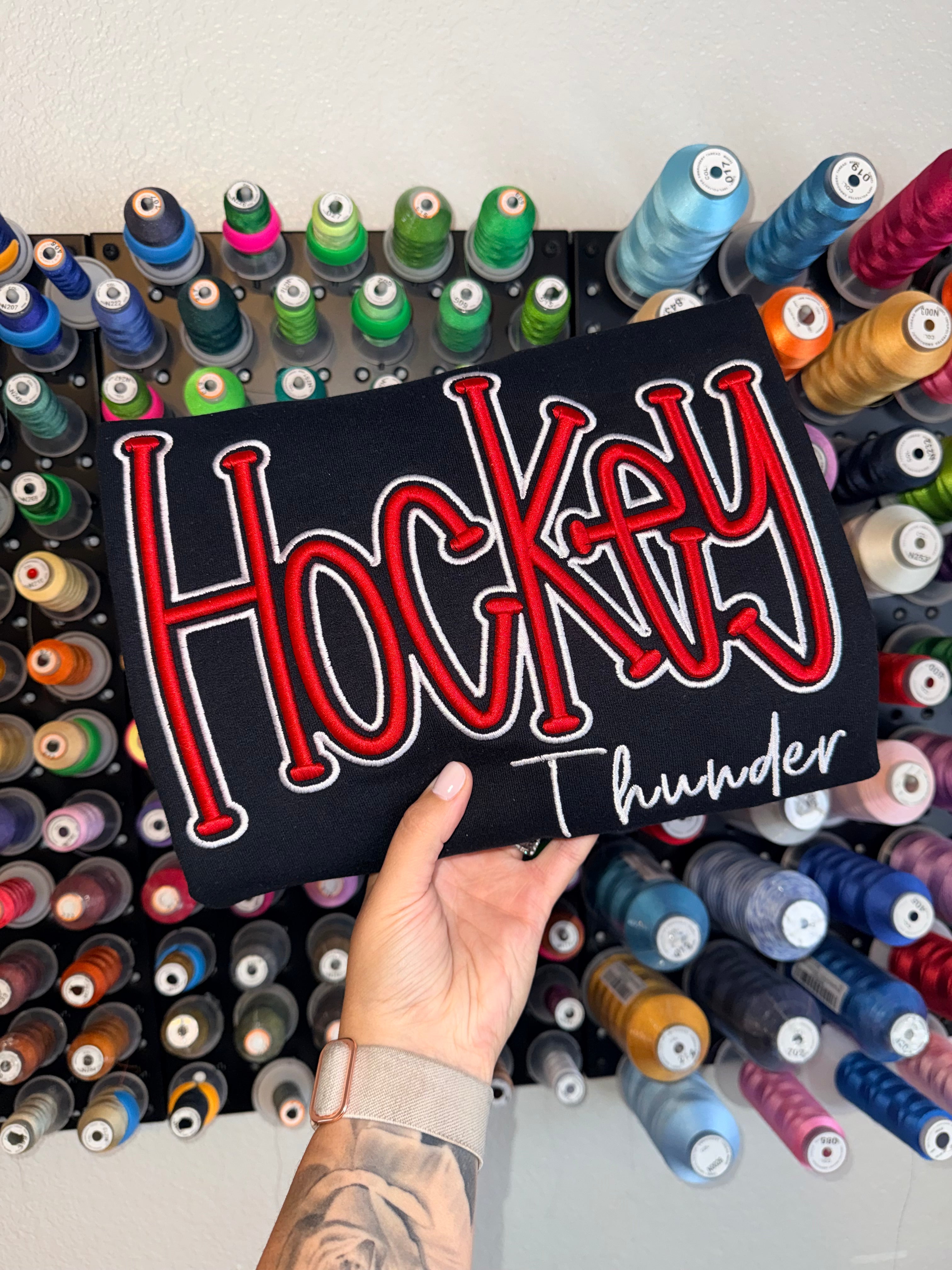 🏒Hockey Puff Embroidery Sweatshirt – 3D Raised Sporty Design | Gifts for Sports Mom