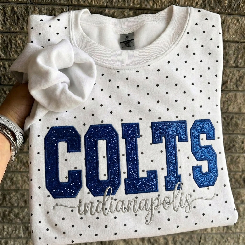 Custom Embroidered Glitter Football Team Name Polka Dot Sweatshirt - Game Day Gear | Gifts for Sports Mom | Game Day Wear