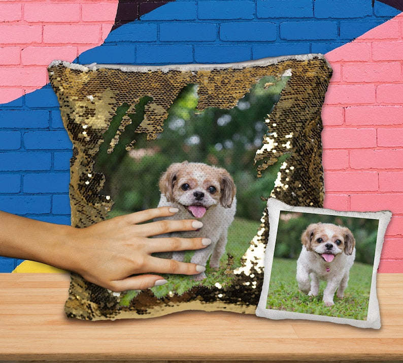 Custom Pet Photo Sequin Pillow, For Pet Lovers