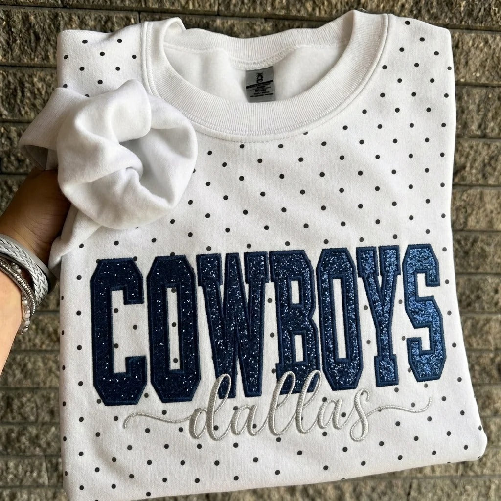 Custom Embroidered Glitter Football Team Name Polka Dot Sweatshirt - Game Day Gear | Gifts for Sports Mom | Game Day Wear