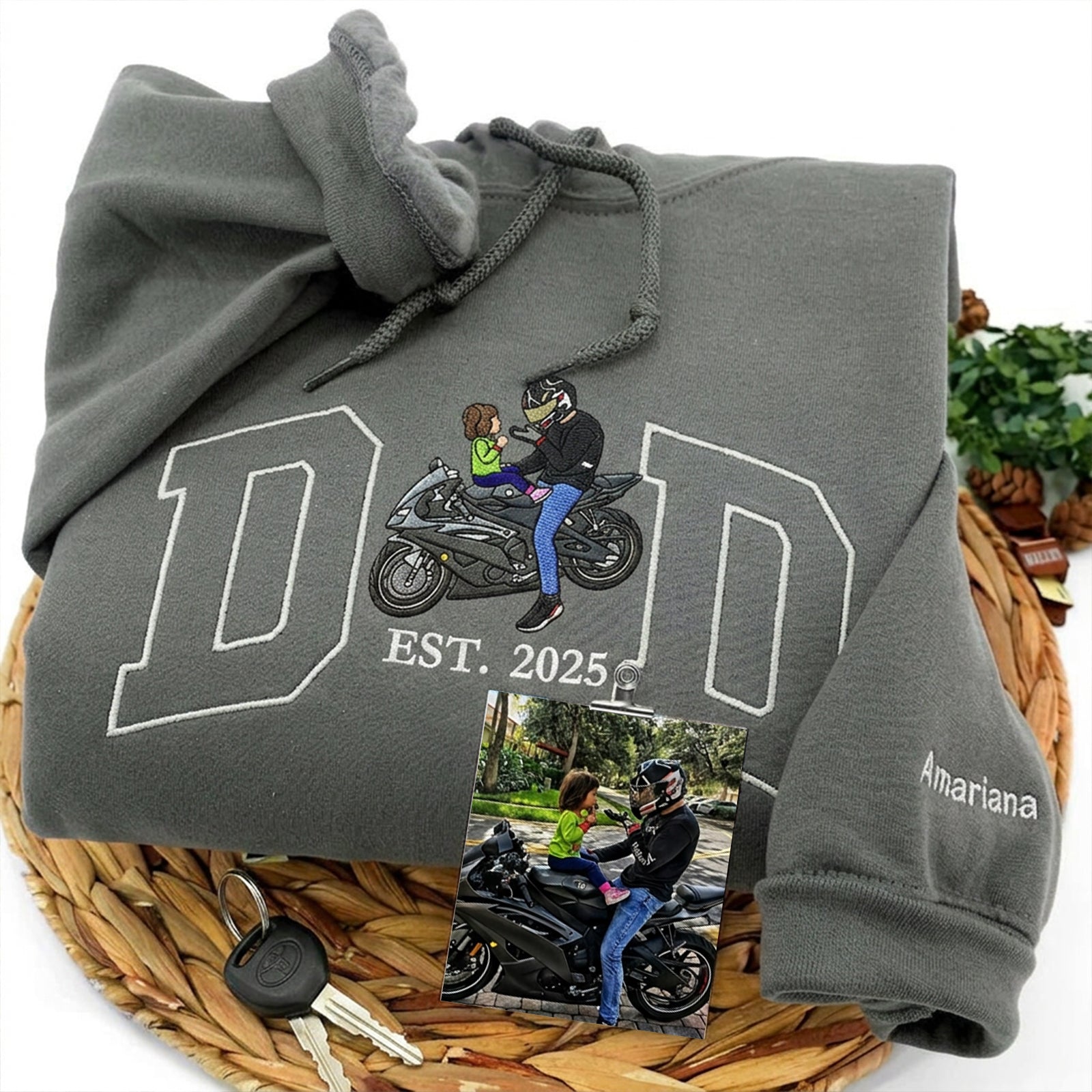 Custom Embroidered Dad Riding Hoodie from Photo – Personalized Father’s Day Gift