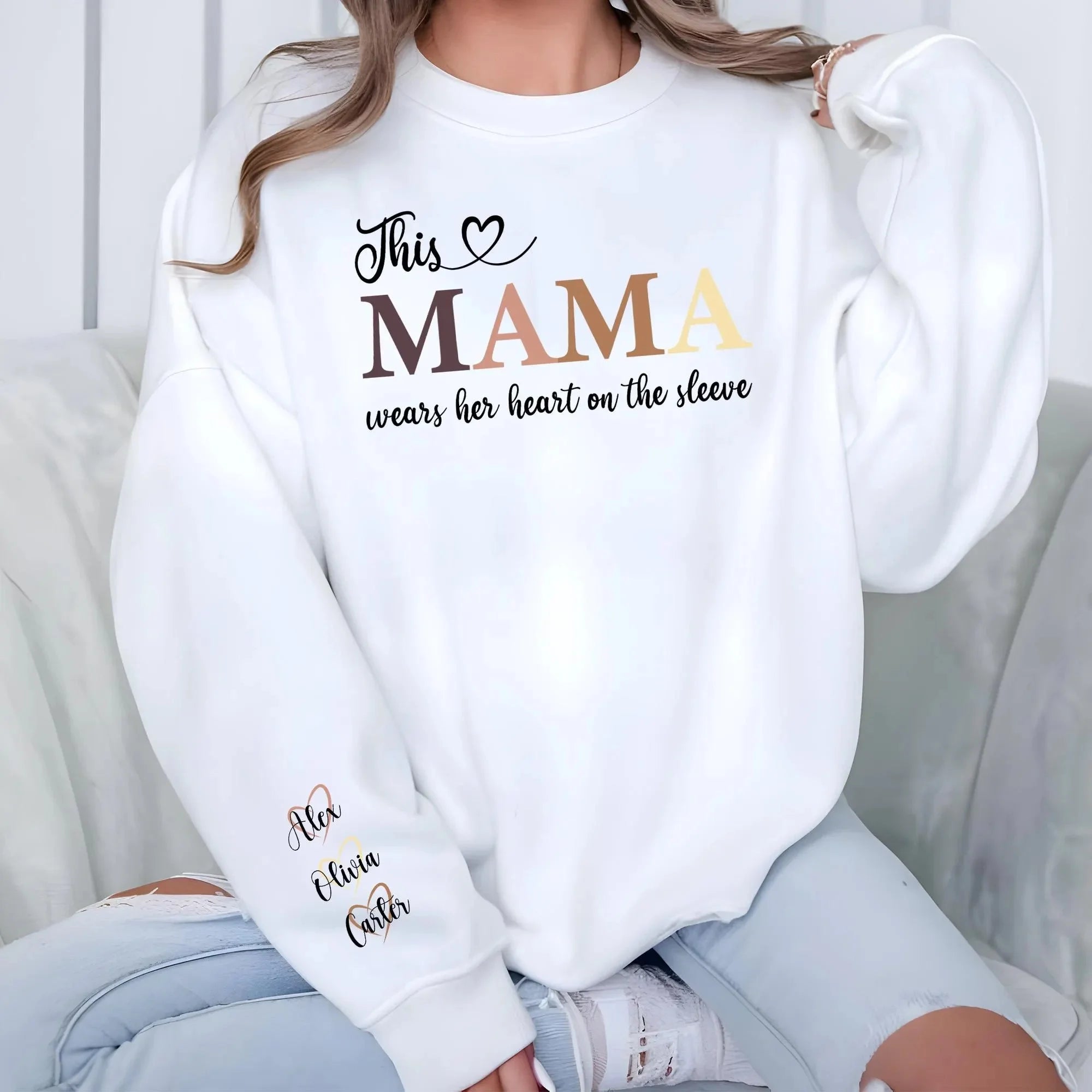 Wear Your Heart on Your Sleeve - Custom Sweatshirt with Names On Sleeve - Mother's Day Gift