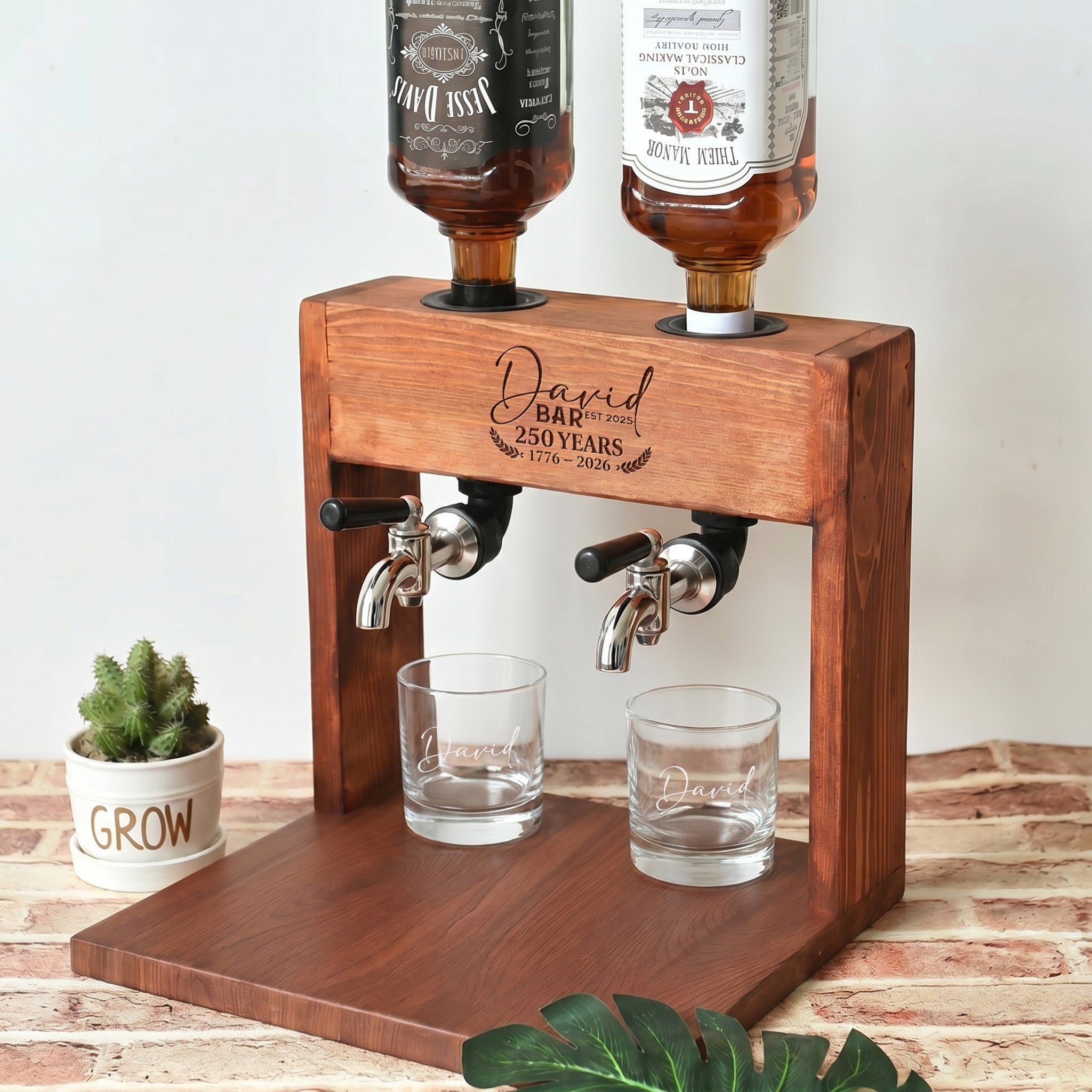 Custom Liquor Dispenser – 250 Years of Freedom 1776-2026 – Personalized with Your Name & Est. Year – Home Bar Essential | USA 250th Anniversary Gift