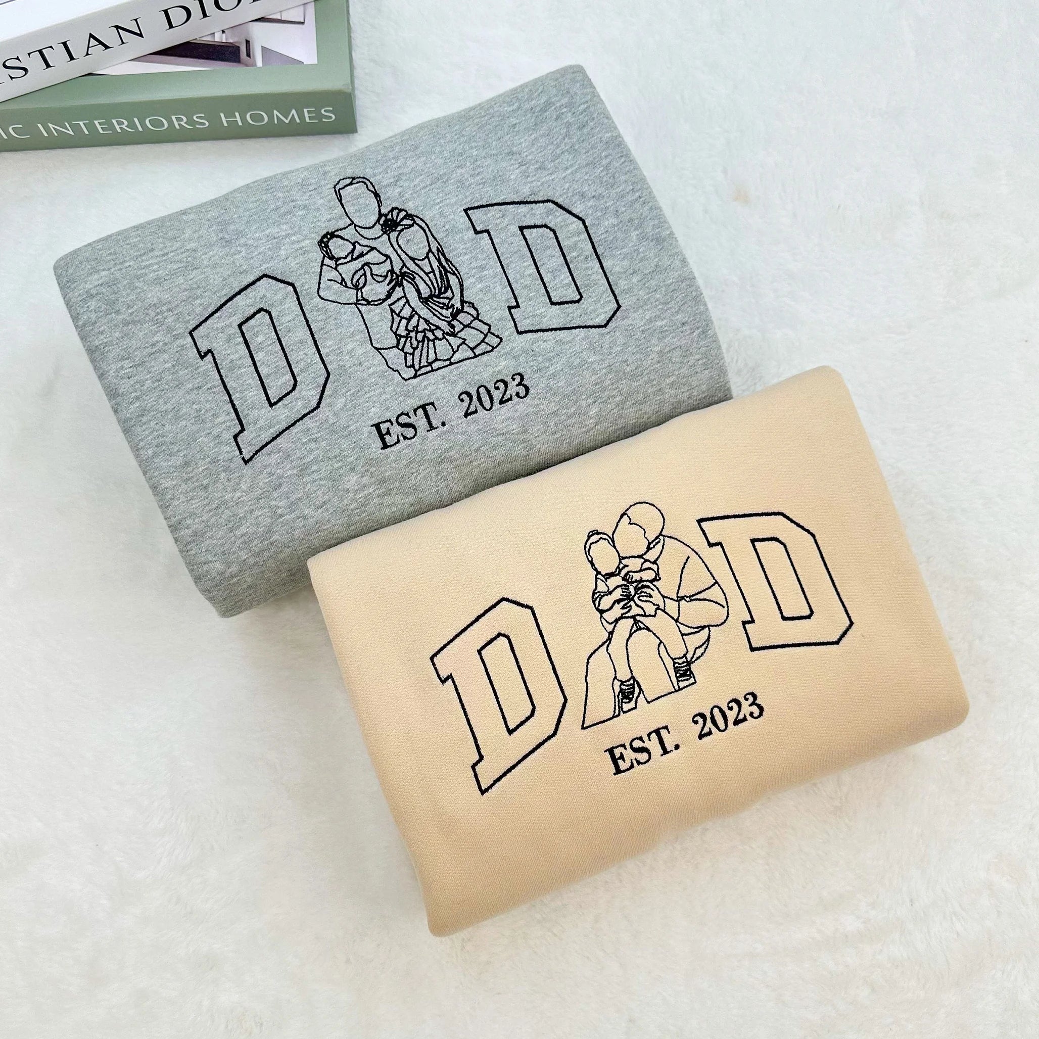 Custom Outline Portrait Photo Dad Embroidered Sweatshirt | Father's Day Gift