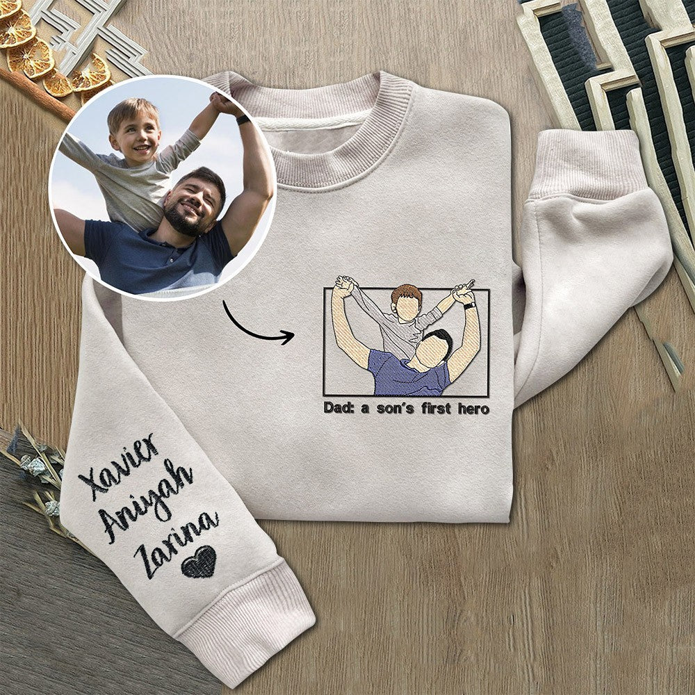 Custom Photo Embroidered Sweatshirt Hoodie Unique Keepsake Gift For Father's Day