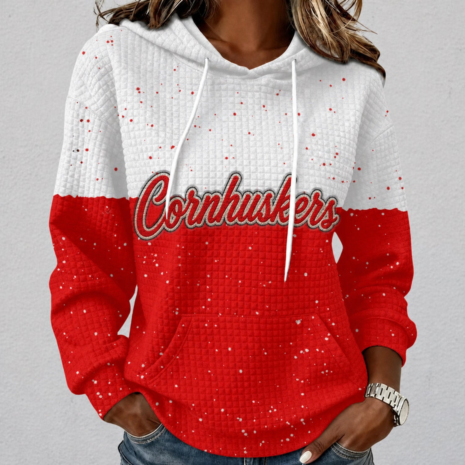 Nebraska Cornhuskers Waffle Hoodie Game Day Spirit Pullover
