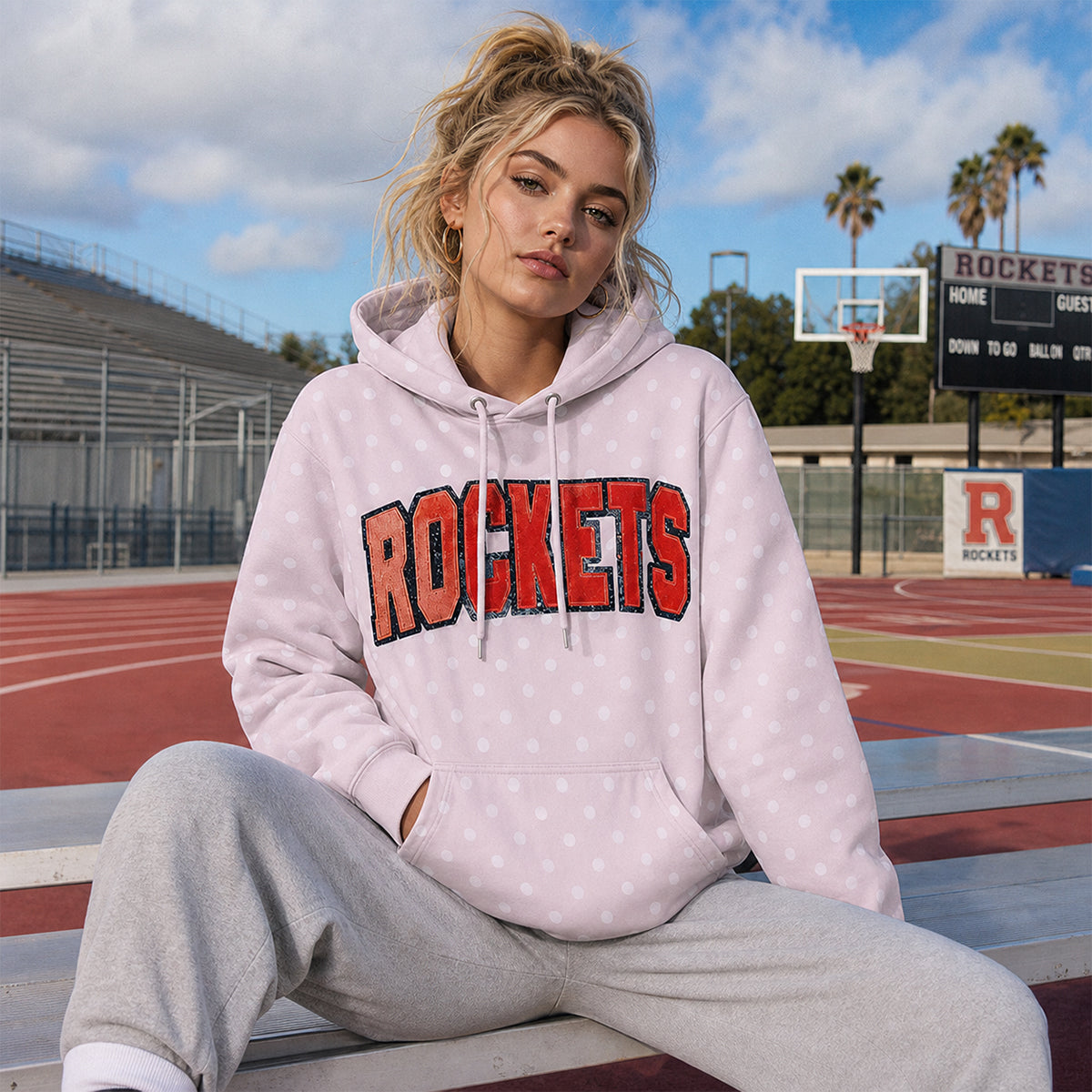 Personalized Polka Dot Team Name Sweatshirt – Custom Sequin Embroidery Varsity Crewneck | Game Day Wear