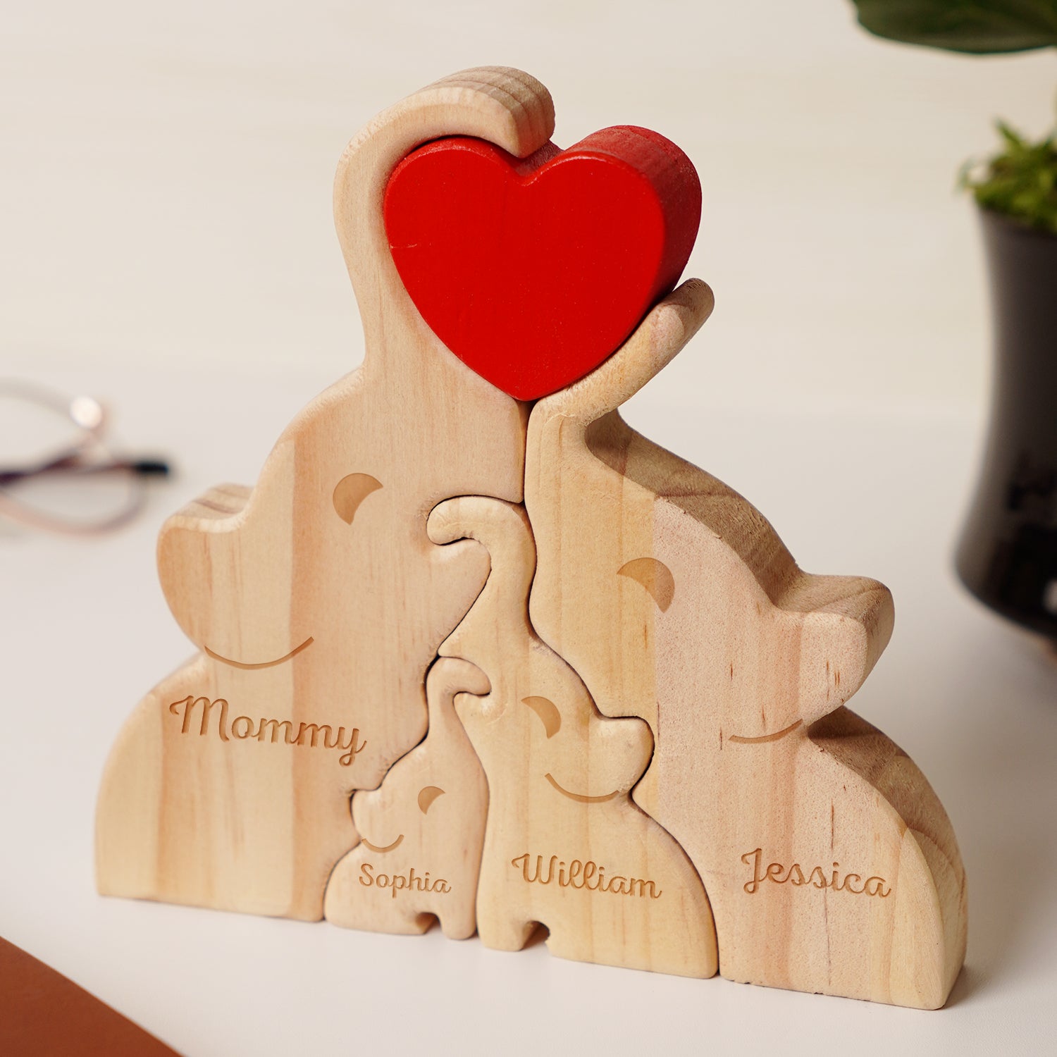 Love Elephant Family - Personalized Puzzle Wooden Family - Mother's Day Gift