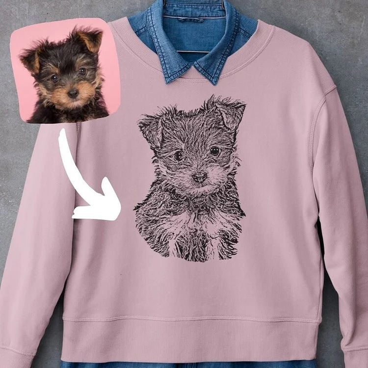 Custom Pet Pen Art Portrait T-shirt Sweatshirt Hoodie Pet Face Print Shirt | for Pet Lover